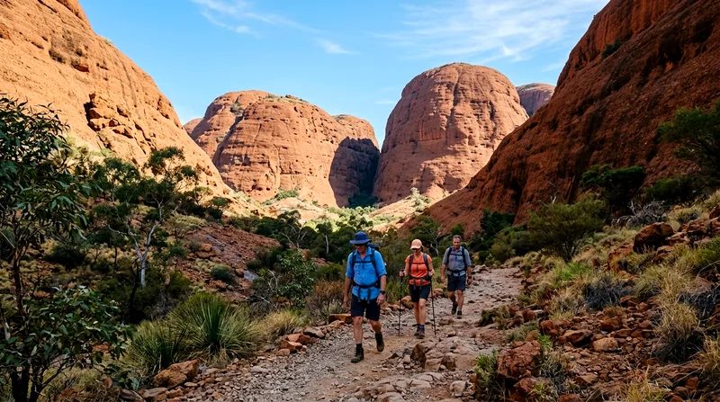 Hikers on the Valley of the Winds trail at Kata Tjuta during a Kata Tjuta day trip